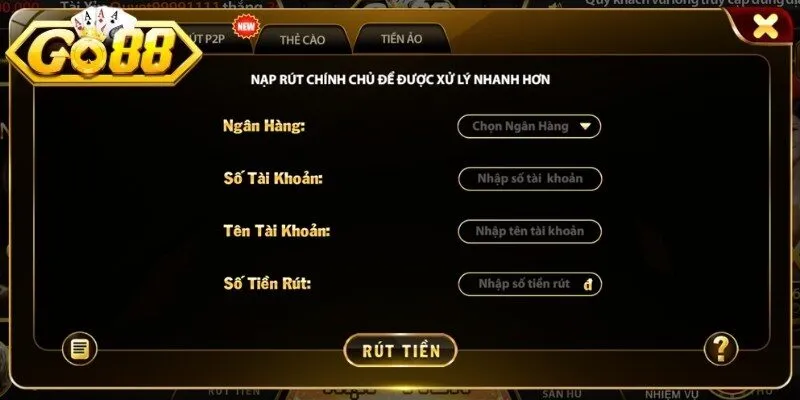 Hạn mức rút tiền GO88 tối thiểu và tối đa trong ngày
