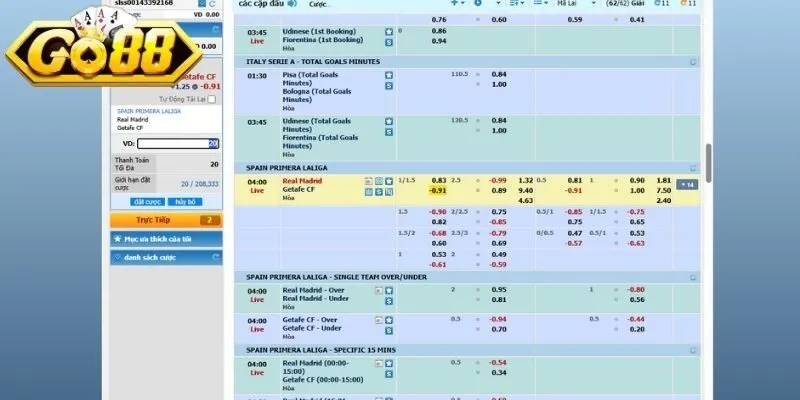 Hệ thống vé cược thể thao đa dạng